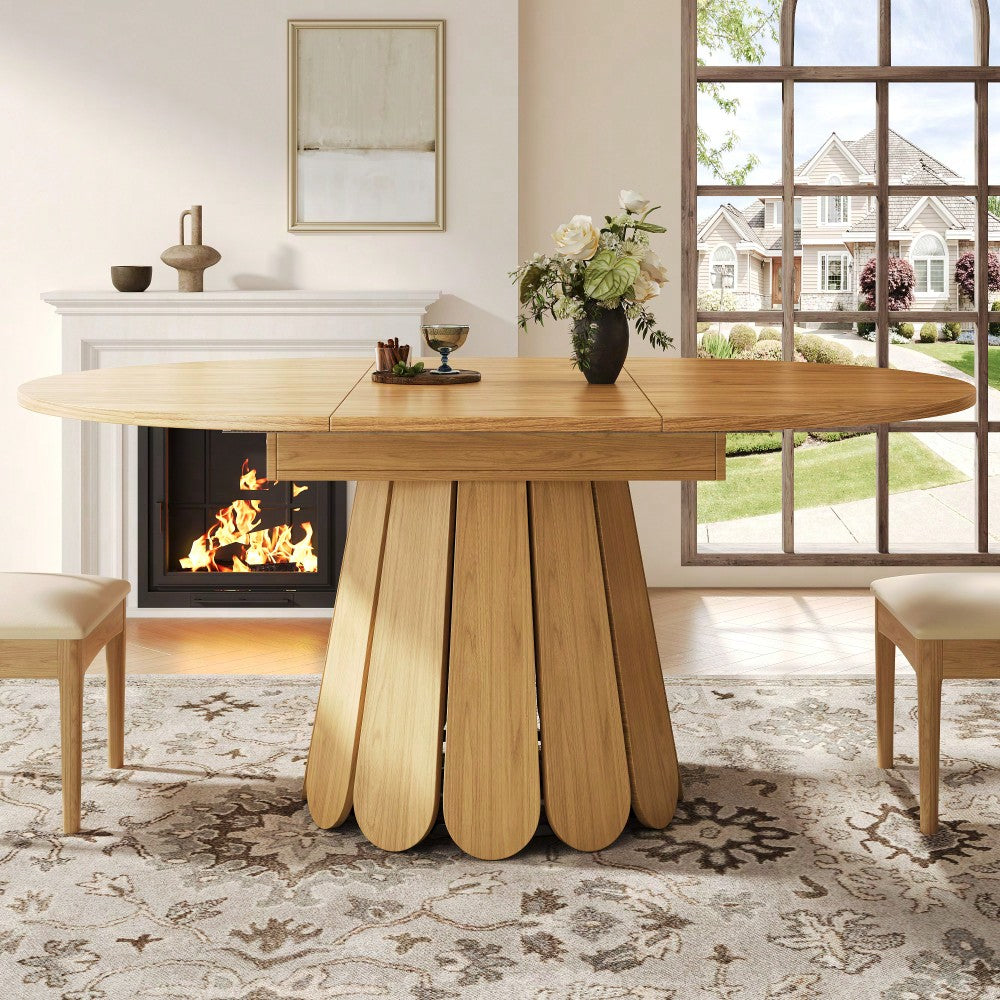 Esstisch ausziehbar, 	Esszimmertisch, Küchentisch, balkontisch, 	esstisch holz Runder Esstisch, ausziehbar zu oval, 118-158 cm, Platz für bis zu 6 Personen, Holzfarbe
