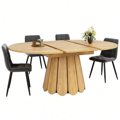Esstisch ausziehbar, 	Esszimmertisch, Küchentisch, balkontisch, 	esstisch holz Runder Esstisch, ausziehbar zu oval, 118-158 cm, Platz für bis zu 6 Personen, Holzfarbe
