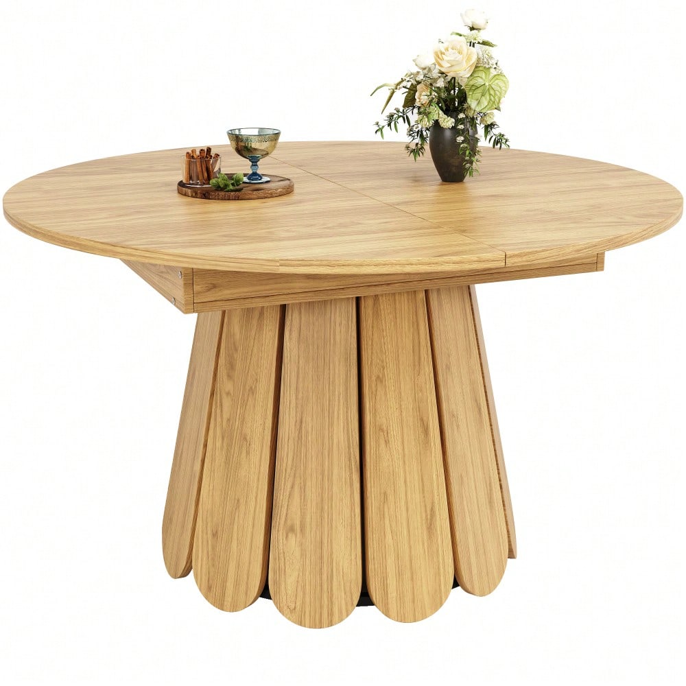 Esstisch ausziehbar, 	Esszimmertisch, Küchentisch, balkontisch, 	esstisch holz Runder Esstisch, ausziehbar zu oval, 118-158 cm, Platz für bis zu 6 Personen, Holzfarbe