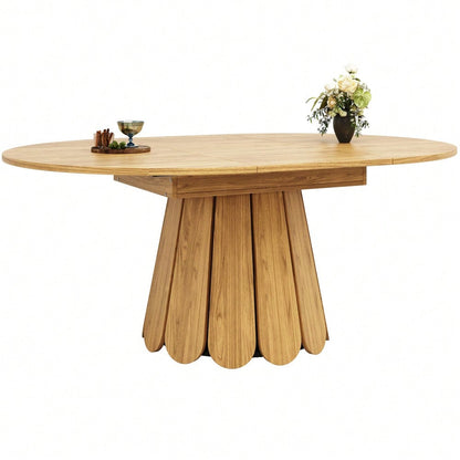 Esstisch ausziehbar, 	Esszimmertisch, Küchentisch, balkontisch, 	esstisch holz Runder Esstisch, ausziehbar zu oval, 118-158 cm, Platz für bis zu 6 Personen, Holzfarbe