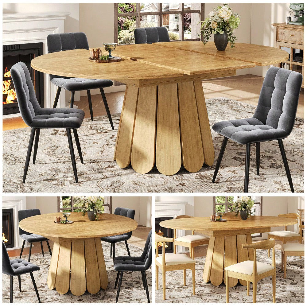 Esstisch ausziehbar, 	Esszimmertisch, Küchentisch, balkontisch, 	esstisch holz Runder Esstisch, ausziehbar zu oval, 118-158 cm, Platz für bis zu 6 Personen, Holzfarbe