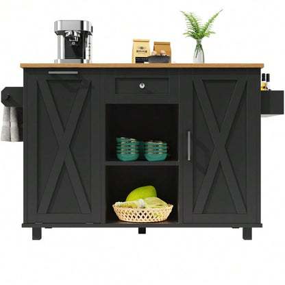 Moderne Kücheninsel, Küchenschrank für Mülleimer, buffetschrank, Multifunktionale Esstisch mit Speicherraum, Speisewagen mit Snackregalen und Stretchfunktionsschränken, schwarz