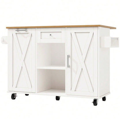 Moderne Kücheninsel, Küchenschrank für Mülleimer, buffetschrank, Multifunktionale Esstisch mit Speicherraum, Speisewagen mit Snackregalen und Stretchfunktionsschränken, weiß