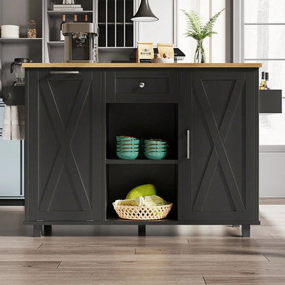 Moderne Kücheninsel, Küchenschrank für Mülleimer, buffetschrank, Multifunktionale Esstisch mit Speicherraum, Speisewagen mit Snackregalen und Stretchfunktionsschränken, schwarz