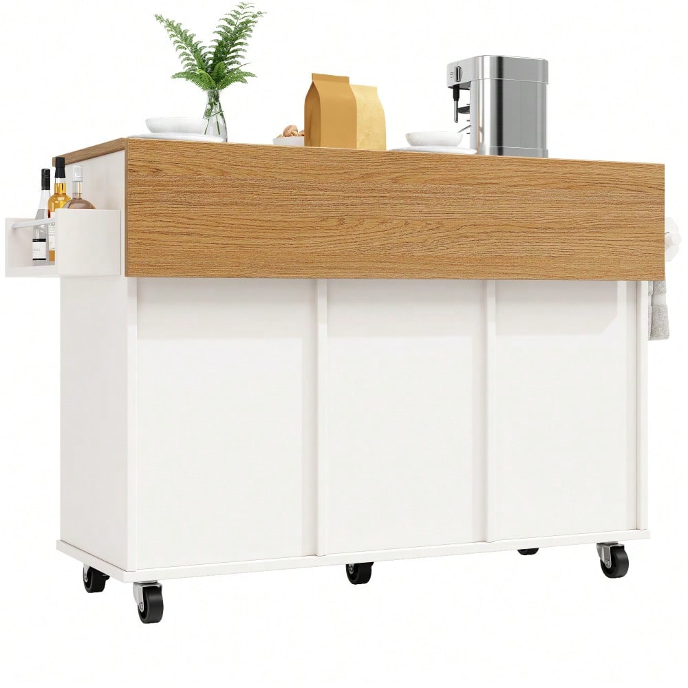 Moderne Kücheninsel, Küchenschrank für Mülleimer, buffetschrank, Multifunktionale Esstisch mit Speicherraum, Speisewagen mit Snackregalen und Stretchfunktionsschränken, weiß
