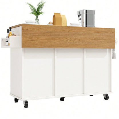 Moderne Kücheninsel, Küchenschrank für Mülleimer, buffetschrank, Multifunktionale Esstisch mit Speicherraum, Speisewagen mit Snackregalen und Stretchfunktionsschränken, weiß