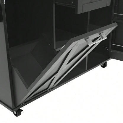 Moderne Kücheninsel, Küchenschrank für Mülleimer, buffetschrank, Multifunktionale Esstisch mit Speicherraum, Speisewagen mit Snackregalen und Stretchfunktionsschränken, schwarz