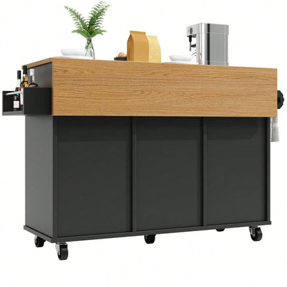 Moderne Kücheninsel, Küchenschrank für Mülleimer, buffetschrank, Multifunktionale Esstisch mit Speicherraum, Speisewagen mit Snackregalen und Stretchfunktionsschränken, schwarz