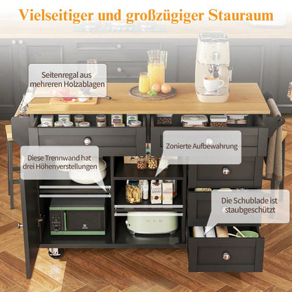 Speisewagen (134 x 46 x 92 cm), Schubladen-Aufbewahrungsschrank-Kombination, mobiles und festes Dual-Use-Design, geeignet für Heimküchen(previous sku:N620P19313031S)
