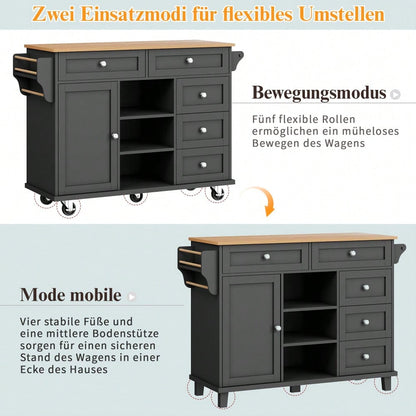 Speisewagen (134 x 46 x 92 cm), Schubladen-Aufbewahrungsschrank-Kombination, mobiles und festes Dual-Use-Design, geeignet für Heimküchen(previous sku:N620P19313031S)