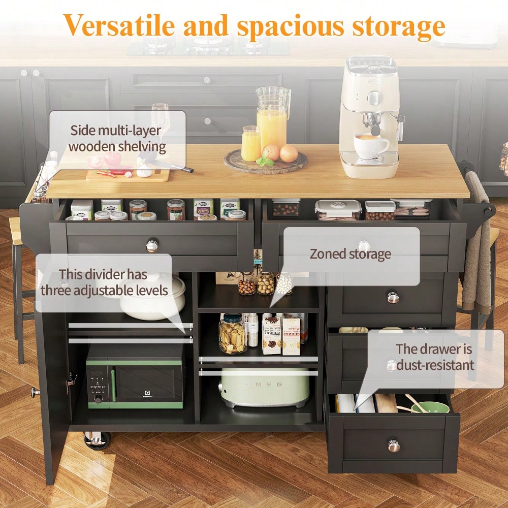 Speisewagen (134 x 46 x 92 cm), Schubladen-Aufbewahrungsschrank-Kombination, mobiles und festes Dual-Use-Design, geeignet für Heimküchen(previous sku:N620P19313031S)