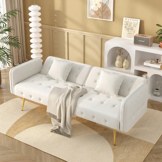 Zweisitzer-Multifunktions-Sofabett mit Bettfunktion, verstellbarer Rückenlehne + mehrstelligen Armlehnen. Modernes Faltsofabett für Wohnzimmer - Veloursbezug. Großzügiger Schlafbereich