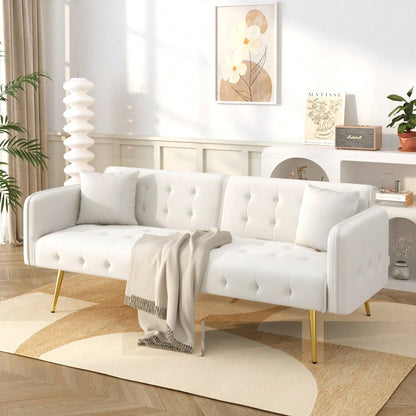 Zweisitzer-Multifunktions-Sofabett mit Bettfunktion, verstellbarer Rückenlehne + mehrstelligen Armlehnen. Modernes Faltsofabett für Wohnzimmer - Veloursbezug. Großzügiger Schlafbereich