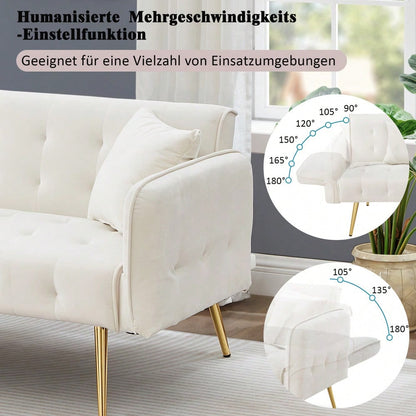 Zweisitzer-Multifunktions-Sofabett mit Bettfunktion, verstellbarer Rückenlehne + mehrstelligen Armlehnen. Modernes Faltsofabett für Wohnzimmer - Veloursbezug. Großzügiger Schlafbereich