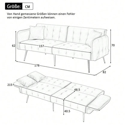 Zweisitzer-Multifunktions-Sofabett mit Bettfunktion, verstellbarer Rückenlehne + mehrstelligen Armlehnen. Modernes Faltsofabett für Wohnzimmer - Veloursbezug. Großzügiger Schlafbereich