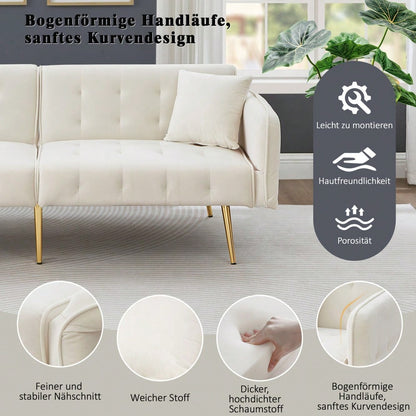Zweisitzer-Multifunktions-Sofabett mit Bettfunktion, verstellbarer Rückenlehne + mehrstelligen Armlehnen. Modernes Faltsofabett für Wohnzimmer - Veloursbezug. Großzügiger Schlafbereich
