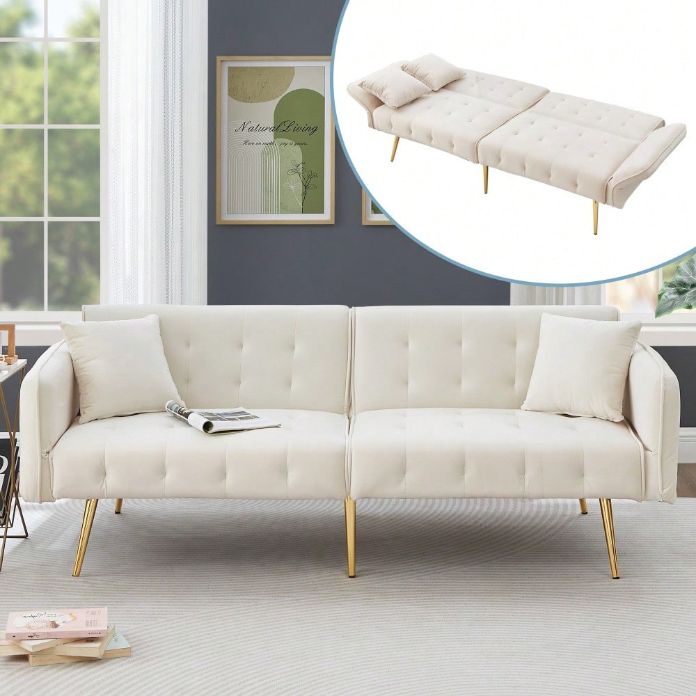 Zweisitzer-Multifunktions-Sofabett mit Bettfunktion, verstellbarer Rückenlehne + mehrstelligen Armlehnen. Modernes Faltsofabett für Wohnzimmer - Veloursbezug. Großzügiger Schlafbereich