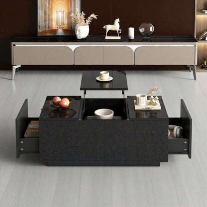 95*48*40cm Couchtisch mit Hebeplatte, höhenverstellbar ausziehbar, Lift-Top-Tisch. Wohnzimmertisch mit 2 Schubladen, Sofatisch mit LED,Multifunktionaler Lift-up-Kaffeetisch, Schwarz