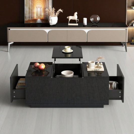 95*48*40cm Couchtisch mit Hebeplatte, höhenverstellbar ausziehbar, Lift-Top-Tisch. Wohnzimmertisch mit 2 Schubladen, Sofatisch mit LED,Multifunktionaler Lift-up-Kaffeetisch, Schwarz