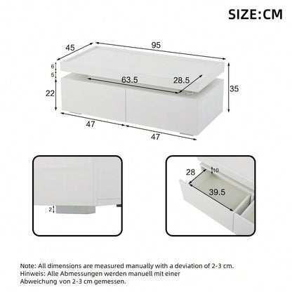 95*45*35cm Couchtisch,Wohnzimmertisch mit LED, kaffeetisch mit 2 Schubladen, Hochglanz Sofatisch,moderner minimalistischer Tisch,Beistelltisch mit geometrischem Design,Weiß