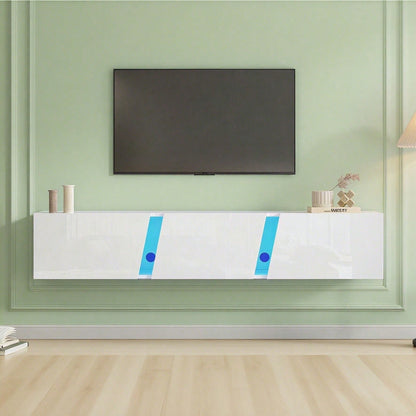 180 x 35 x 30 cm, wandmontierter TV-Schrank, Lowboard TV-Schrank mit  LED-Leuchten, TV-Ständer mit 3 Schranktüren, geeignet für 75-Zoll-Fernseher, TV-Schrank Fernsehschrank Hochglanz, Weiß