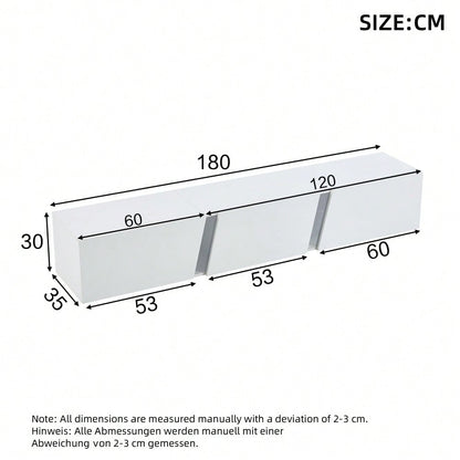 180 x 35 x 30 cm, wandmontierter TV-Schrank, Lowboard TV-Schrank mit  LED-Leuchten, TV-Ständer mit 3 Schranktüren, geeignet für 75-Zoll-Fernseher, TV-Schrank Fernsehschrank Hochglanz, Weiß