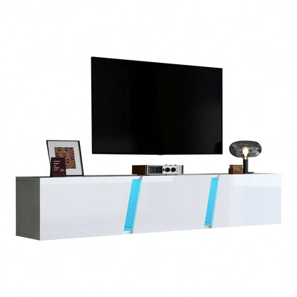 180 x 35 x 30 cm, wandmontierter TV-Schrank, Lowboard TV-Schrank mit  LED-Leuchten, TV-Ständer mit 3 Schranktüren, geeignet für 75-Zoll-Fernseher, TV-Schrank Fernsehschrank Hochglanz, Weiß