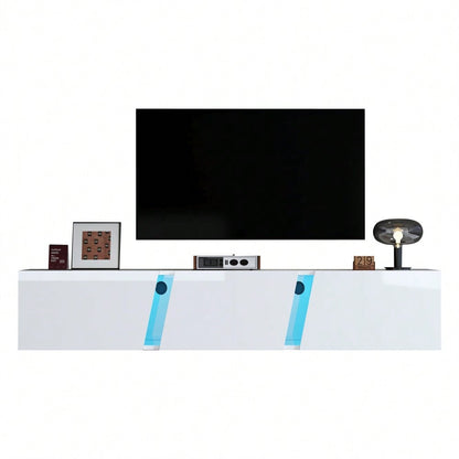 180 x 35 x 30 cm, wandmontierter TV-Schrank, Lowboard TV-Schrank mit  LED-Leuchten, TV-Ständer mit 3 Schranktüren, geeignet für 75-Zoll-Fernseher, TV-Schrank Fernsehschrank Hochglanz, Weiß