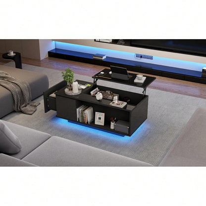 100*50*40cm Couchtisch Höhenverstellbarer Kaffeetisch mit Verstecktem Stauraum, Beistelltisch Mit LED-Licht , Wohnzimmertisch Mit Schublade, Tisch, Sofatisch,Schwarz