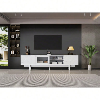 200*40*50.5 cm moderner einfacher Fernsehschrank, Lowboard Mit 2 Türen und 2 Schubladen,TV-Ständer mit großem Stauraum,Wohnraumschrank mit Gesamttragkraft von 45kg,Geeignet für 80-Zoll,Weiß