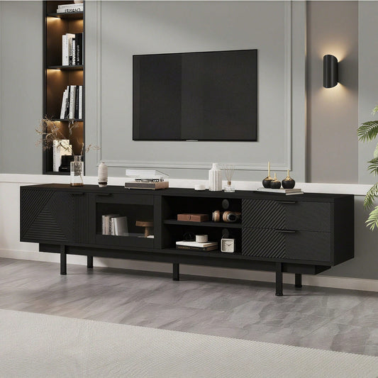 200*40*50.5 cm moderner einfacher Fernsehschrank, Lowboard Mit 2 Türen und 2 Schubladen,TV-Ständer mit großem Stauraum,Wohnraumschrank mit Gesamttragkraft von 45kg,Geeignet für 80-Zoll, Schwarz