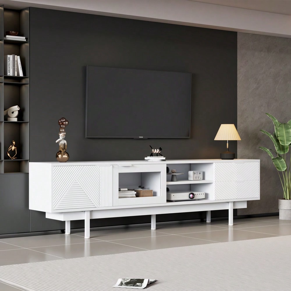 200*40*50.5 cm moderner einfacher Fernsehschrank, Lowboard Mit 2 Türen und 2 Schubladen,TV-Ständer mit großem Stauraum,Wohnraumschrank mit Gesamttragkraft von 45kg,Geeignet für 80-Zoll,Weiß