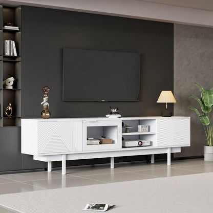 200*40*50.5 cm moderner einfacher Fernsehschrank, Lowboard Mit 2 Türen und 2 Schubladen,TV-Ständer mit großem Stauraum,Wohnraumschrank mit Gesamttragkraft von 45kg,Geeignet für 80-Zoll,Weiß