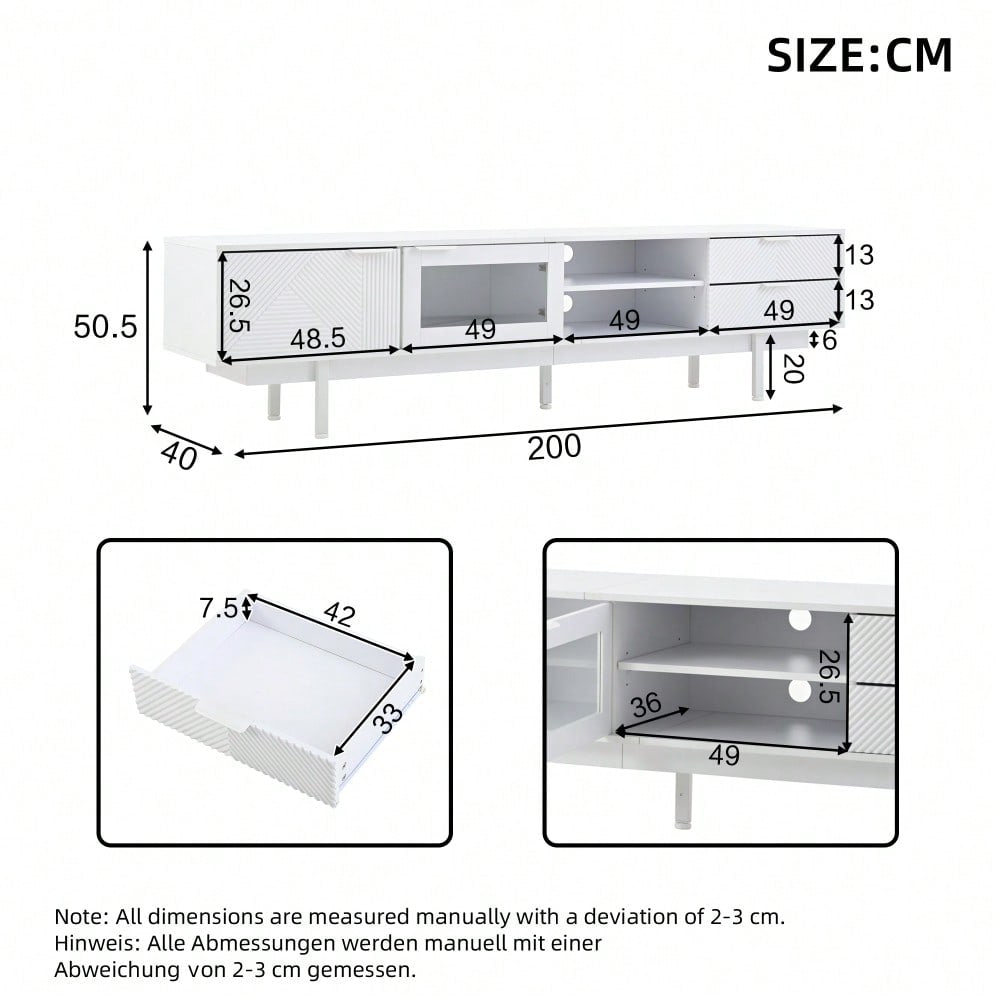 200*40*50.5 cm moderner einfacher Fernsehschrank, Lowboard Mit 2 Türen und 2 Schubladen,TV-Ständer mit großem Stauraum,Wohnraumschrank mit Gesamttragkraft von 45kg,Geeignet für 80-Zoll,Weiß