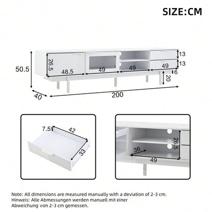 200*40*50.5 cm moderner einfacher Fernsehschrank, Lowboard Mit 2 Türen und 2 Schubladen,TV-Ständer mit großem Stauraum,Wohnraumschrank mit Gesamttragkraft von 45kg,Geeignet für 80-Zoll,Weiß