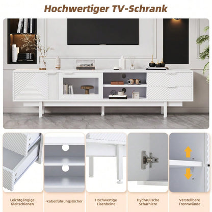 200*40*50.5 cm moderner einfacher Fernsehschrank, Lowboard Mit 2 Türen und 2 Schubladen,TV-Ständer mit großem Stauraum,Wohnraumschrank mit Gesamttragkraft von 45kg,Geeignet für 80-Zoll,Weiß