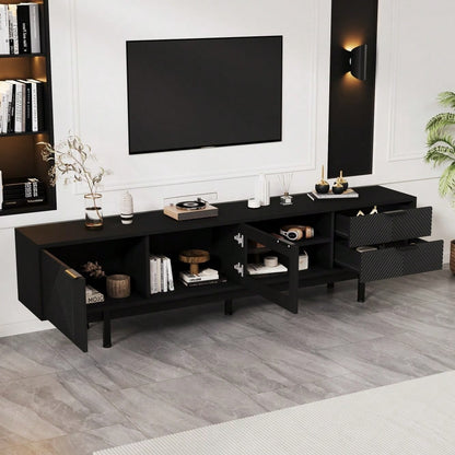 200*40*50.5 cm moderner einfacher Fernsehschrank, Lowboard Mit 2 Türen und 2 Schubladen,TV-Ständer mit großem Stauraum,Wohnraumschrank mit Gesamttragkraft von 45kg,Geeignet für 80-Zoll, Schwarz