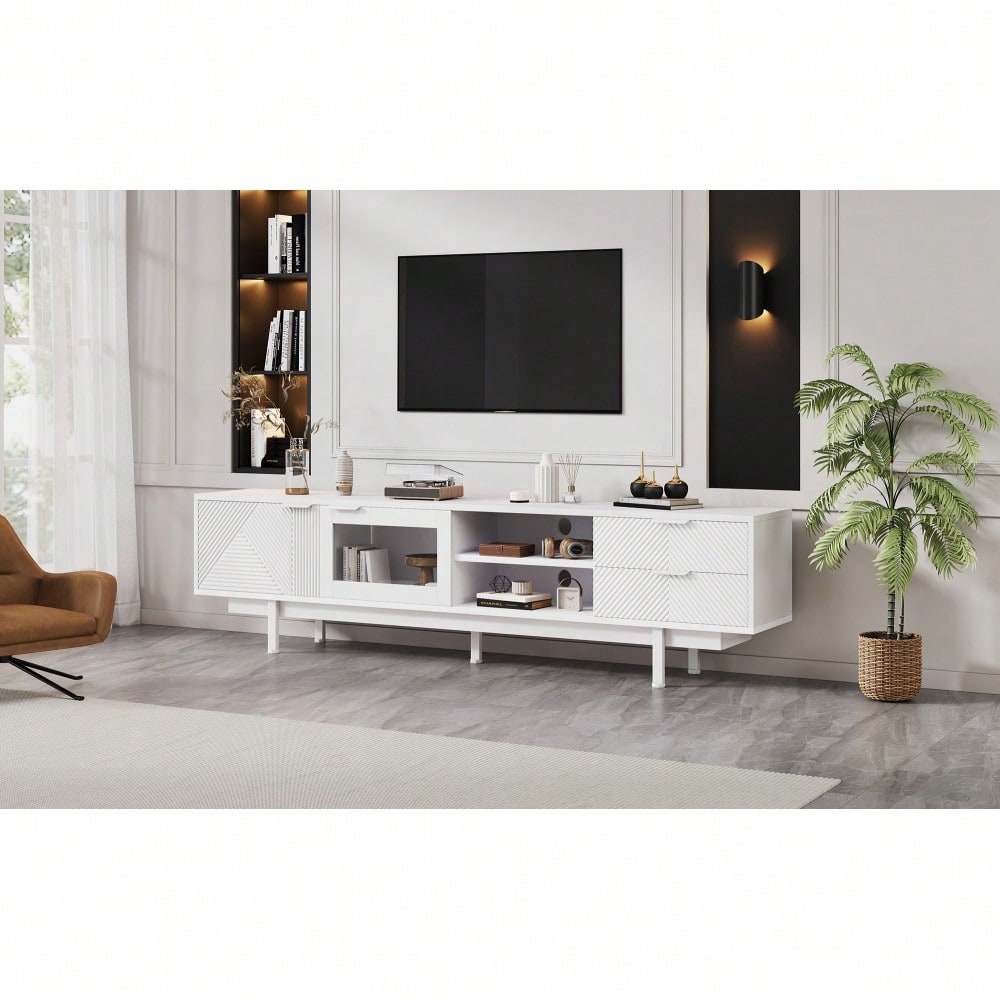 200*40*50.5 cm moderner einfacher Fernsehschrank, Lowboard Mit 2 Türen und 2 Schubladen,TV-Ständer mit großem Stauraum,Wohnraumschrank mit Gesamttragkraft von 45kg,Geeignet für 80-Zoll,Weiß