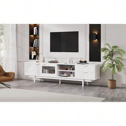 200*40*50.5 cm moderner einfacher Fernsehschrank, Lowboard Mit 2 Türen und 2 Schubladen,TV-Ständer mit großem Stauraum,Wohnraumschrank mit Gesamttragkraft von 45kg,Geeignet für 80-Zoll,Weiß