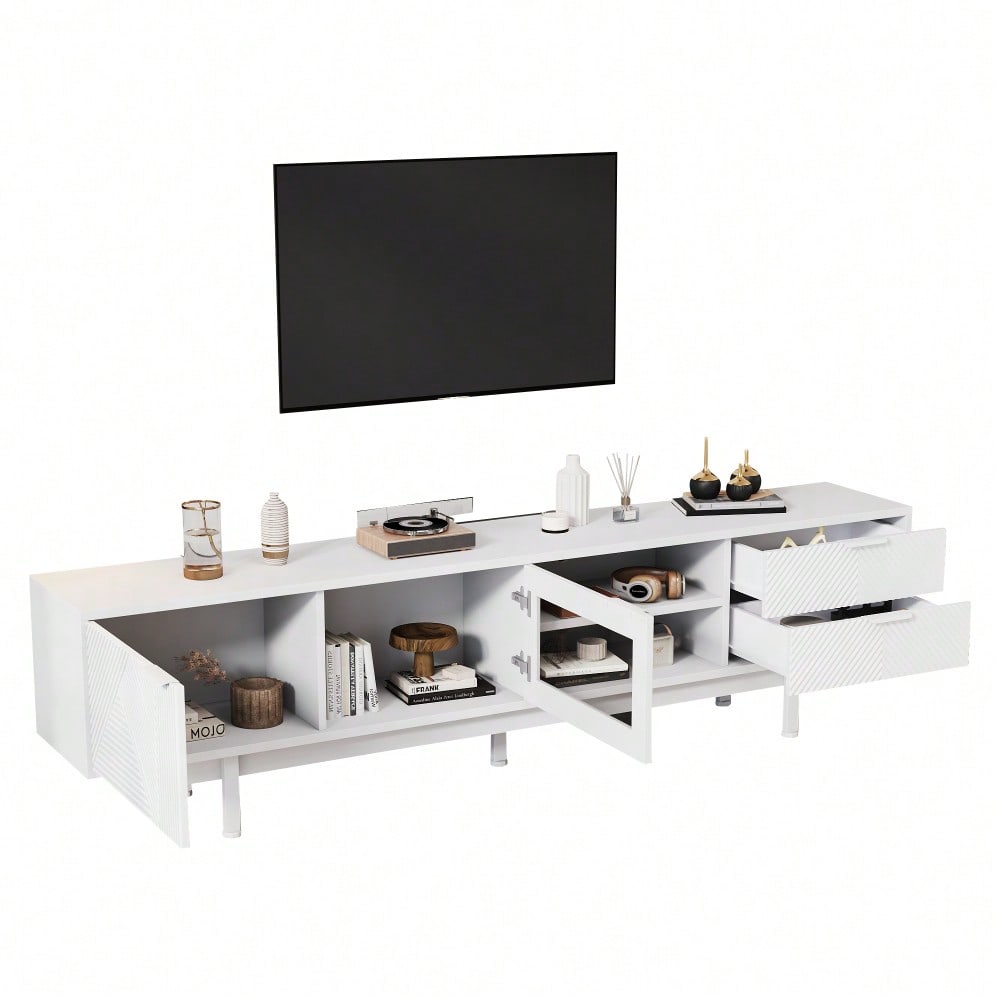 200*40*50.5 cm moderner einfacher Fernsehschrank, Lowboard Mit 2 Türen und 2 Schubladen,TV-Ständer mit großem Stauraum,Wohnraumschrank mit Gesamttragkraft von 45kg,Geeignet für 80-Zoll,Weiß