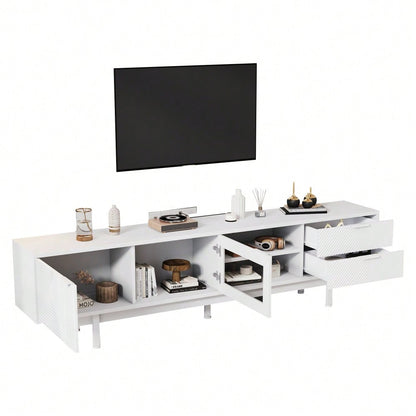200*40*50.5 cm moderner einfacher Fernsehschrank, Lowboard Mit 2 Türen und 2 Schubladen,TV-Ständer mit großem Stauraum,Wohnraumschrank mit Gesamttragkraft von 45kg,Geeignet für 80-Zoll,Weiß