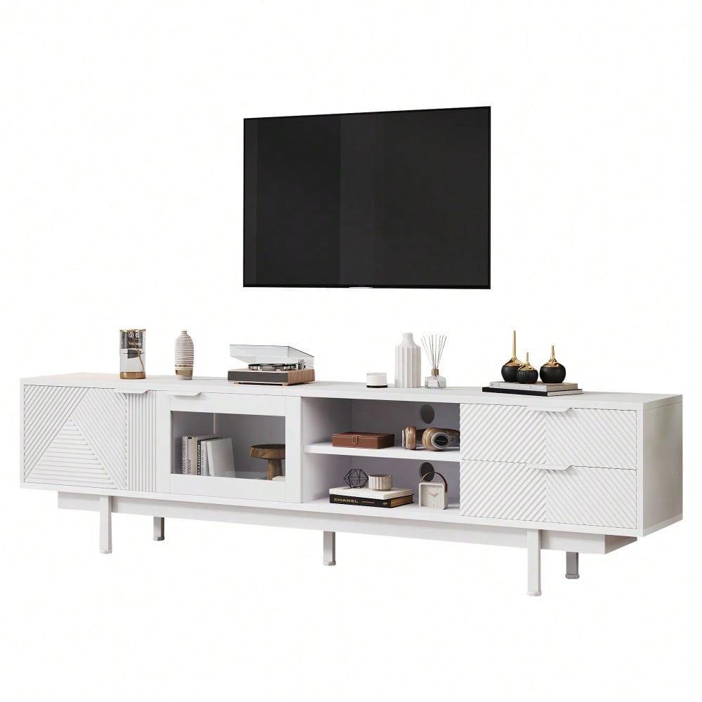 200*40*50.5 cm moderner einfacher Fernsehschrank, Lowboard Mit 2 Türen und 2 Schubladen,TV-Ständer mit großem Stauraum,Wohnraumschrank mit Gesamttragkraft von 45kg,Geeignet für 80-Zoll,Weiß