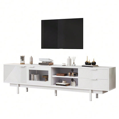 200*40*50.5 cm moderner einfacher Fernsehschrank, Lowboard Mit 2 Türen und 2 Schubladen,TV-Ständer mit großem Stauraum,Wohnraumschrank mit Gesamttragkraft von 45kg,Geeignet für 80-Zoll,Weiß