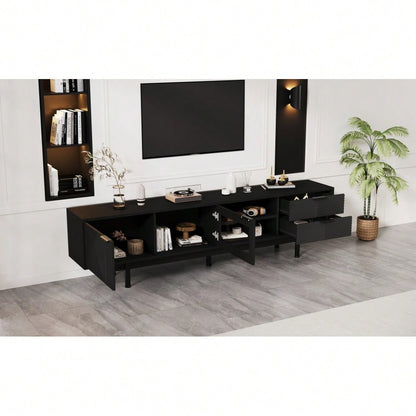 200*40*50.5 cm moderner einfacher Fernsehschrank, Lowboard Mit 2 Türen und 2 Schubladen,TV-Ständer mit großem Stauraum,Wohnraumschrank mit Gesamttragkraft von 45kg,Geeignet für 80-Zoll, Schwarz