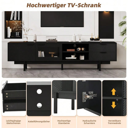 200*40*50.5 cm moderner einfacher Fernsehschrank, Lowboard Mit 2 Türen und 2 Schubladen,TV-Ständer mit großem Stauraum,Wohnraumschrank mit Gesamttragkraft von 45kg,Geeignet für 80-Zoll, Schwarz