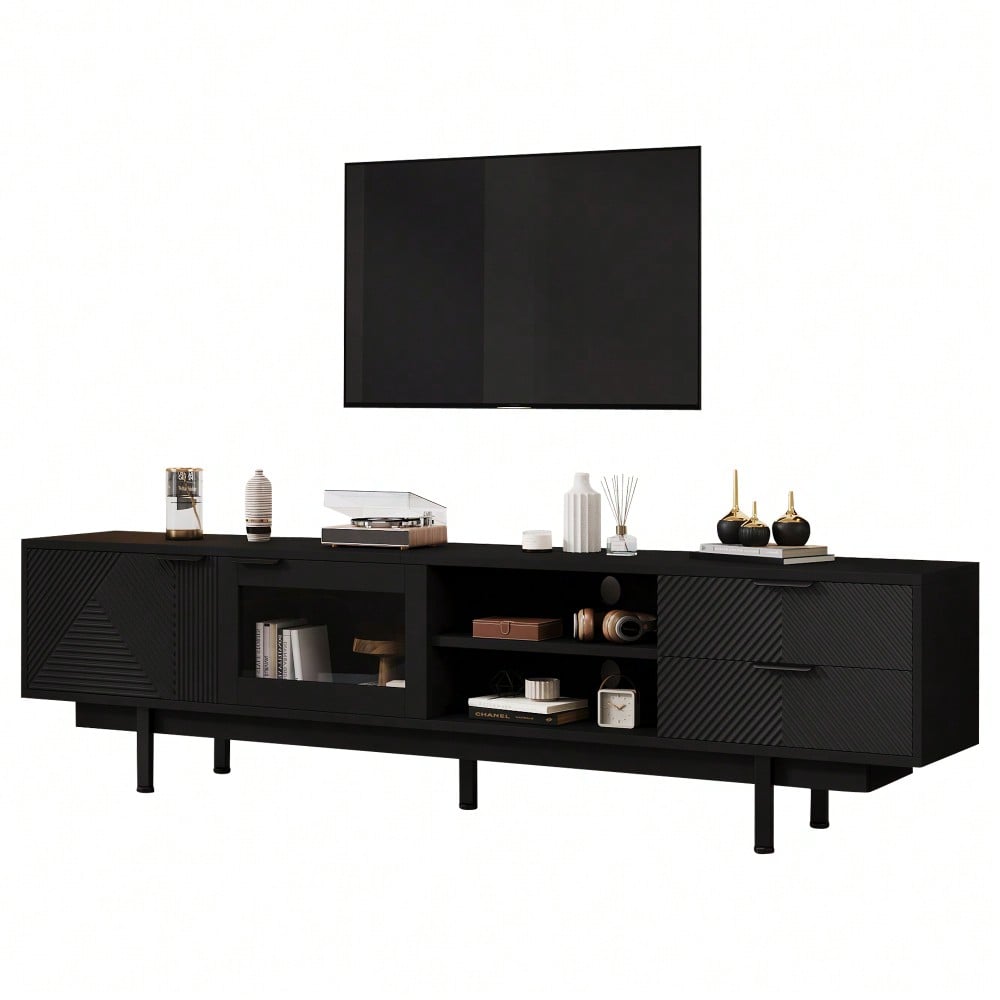 200*40*50.5 cm moderner einfacher Fernsehschrank, Lowboard Mit 2 Türen und 2 Schubladen,TV-Ständer mit großem Stauraum,Wohnraumschrank mit Gesamttragkraft von 45kg,Geeignet für 80-Zoll, Schwarz