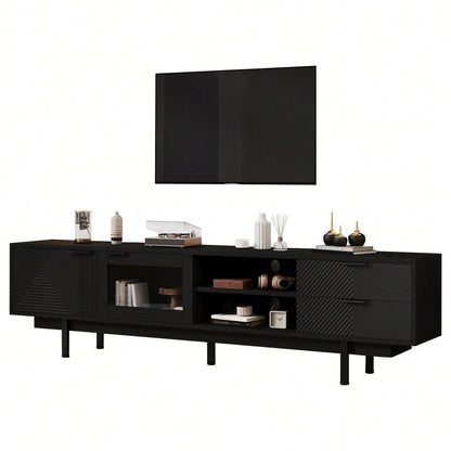 200*40*50.5 cm moderner einfacher Fernsehschrank, Lowboard Mit 2 Türen und 2 Schubladen,TV-Ständer mit großem Stauraum,Wohnraumschrank mit Gesamttragkraft von 45kg,Geeignet für 80-Zoll, Schwarz