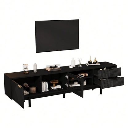 200*40*50.5 cm moderner einfacher Fernsehschrank, Lowboard Mit 2 Türen und 2 Schubladen,TV-Ständer mit großem Stauraum,Wohnraumschrank mit Gesamttragkraft von 45kg,Geeignet für 80-Zoll, Schwarz