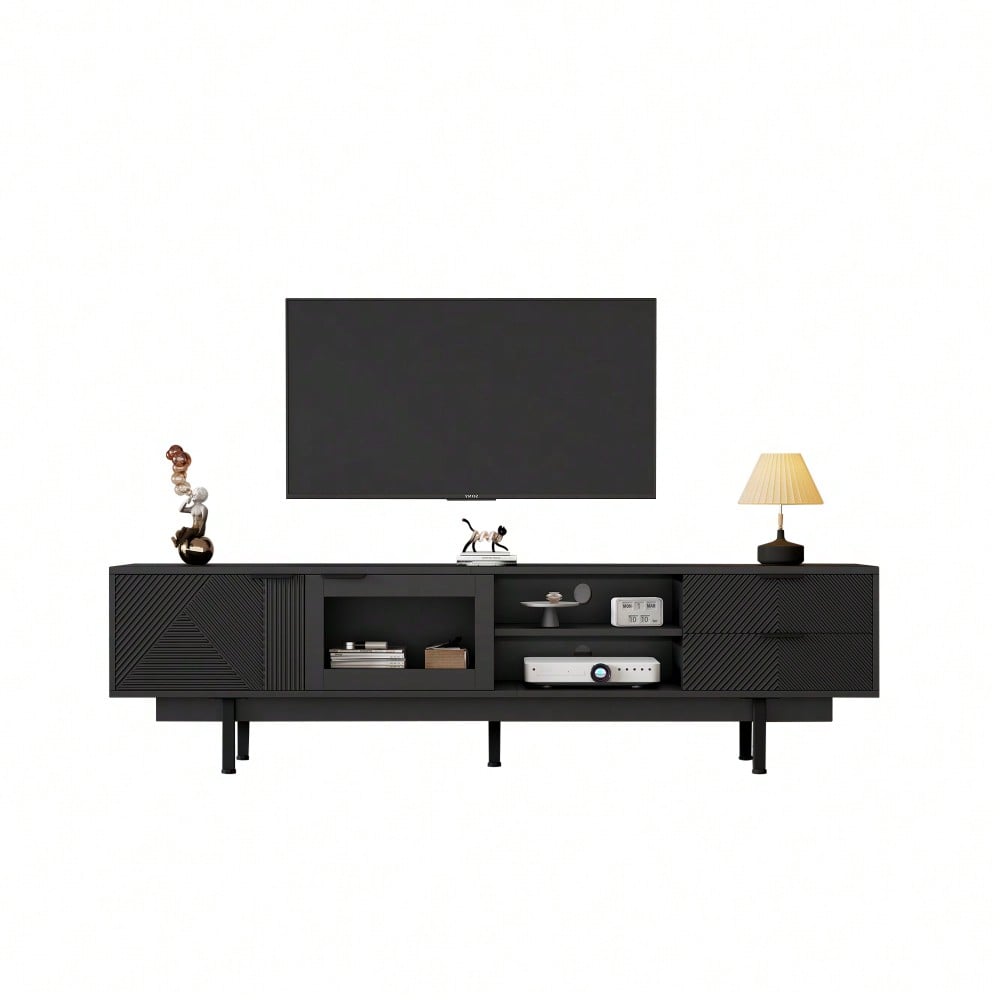 200*40*50.5 cm moderner einfacher Fernsehschrank, Lowboard Mit 2 Türen und 2 Schubladen,TV-Ständer mit großem Stauraum,Wohnraumschrank mit Gesamttragkraft von 45kg,Geeignet für 80-Zoll, Schwarz