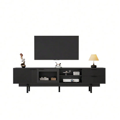 200*40*50.5 cm moderner einfacher Fernsehschrank, Lowboard Mit 2 Türen und 2 Schubladen,TV-Ständer mit großem Stauraum,Wohnraumschrank mit Gesamttragkraft von 45kg,Geeignet für 80-Zoll, Schwarz